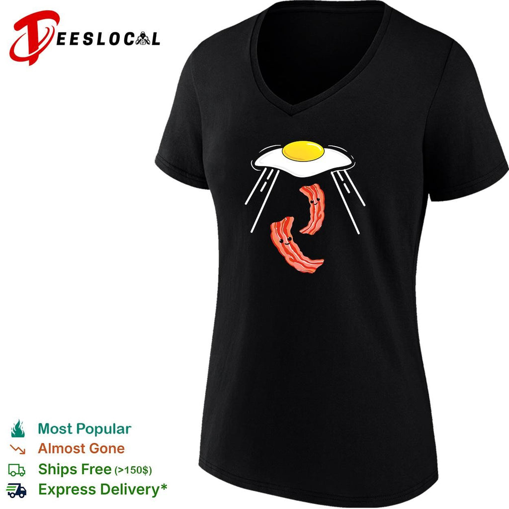 Fried egg alien abduction bacon strips shirt