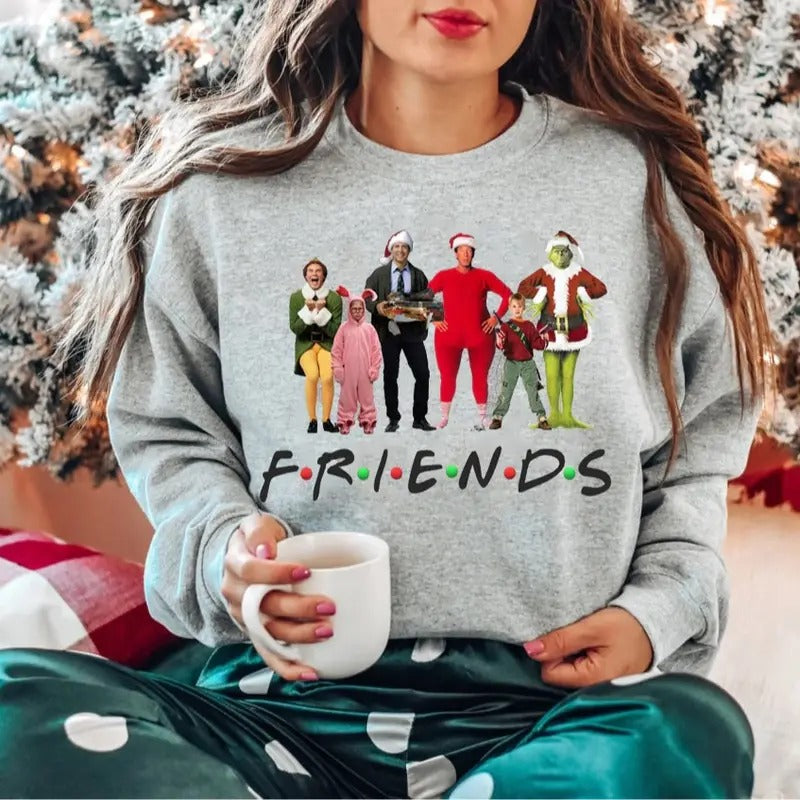 Friends Christmas Crewneck Sweatshirt, Friends Christmas Movie Characters Tee Shirt, Winter Christmas Sweater, Holiday...