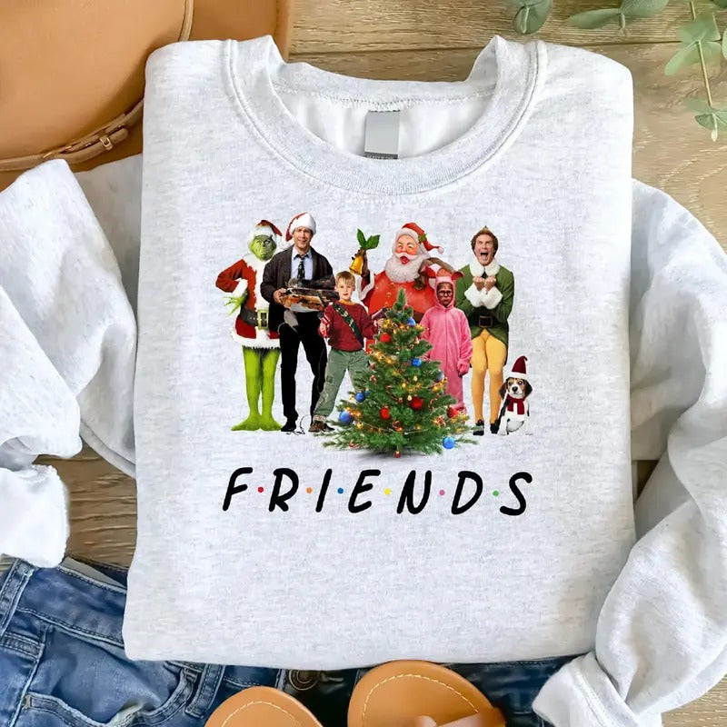 Friends Christmas Sweatshirt, Friends Christmas Characters Tee Shirt, Holiday Christmas Santa Shirt, Holiday Winter...