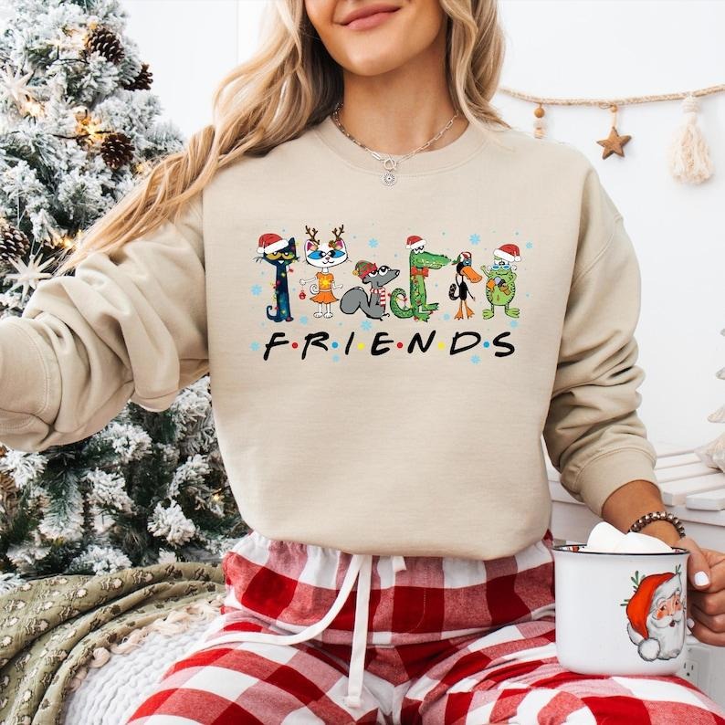 Friends Pete The Cat Christmas Sweatshirt, Groovy Cat Christmas T-shirt, Cool Cat Lover Gifts, Children's Book Christmas...
