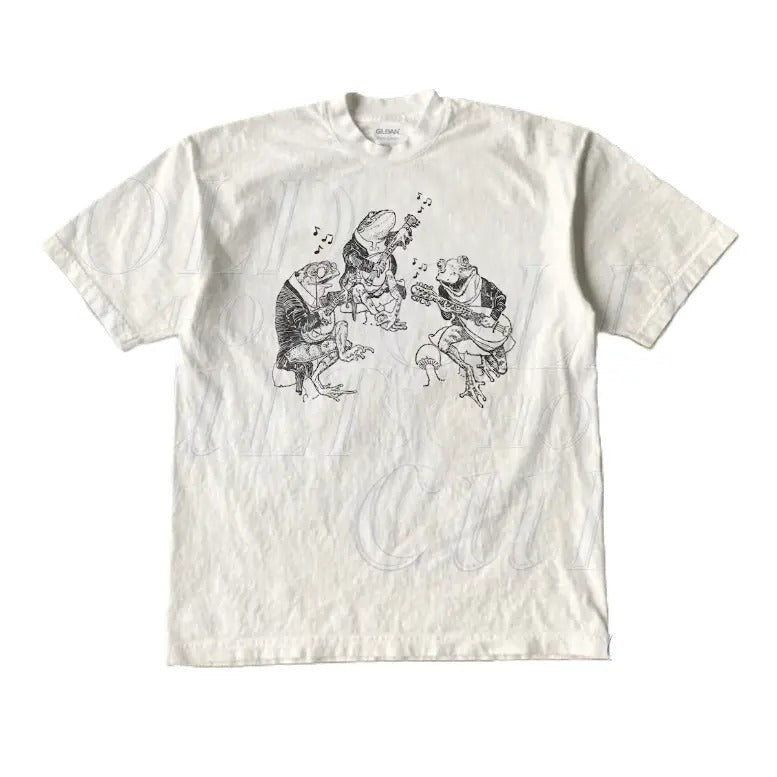 Frog Musicians 90s Retro Shirt, Vintage Frog Graphic T-Shirt, Cute Funny Frog Tee, Frog Lovers Cotton Tee, Unisex Beige...