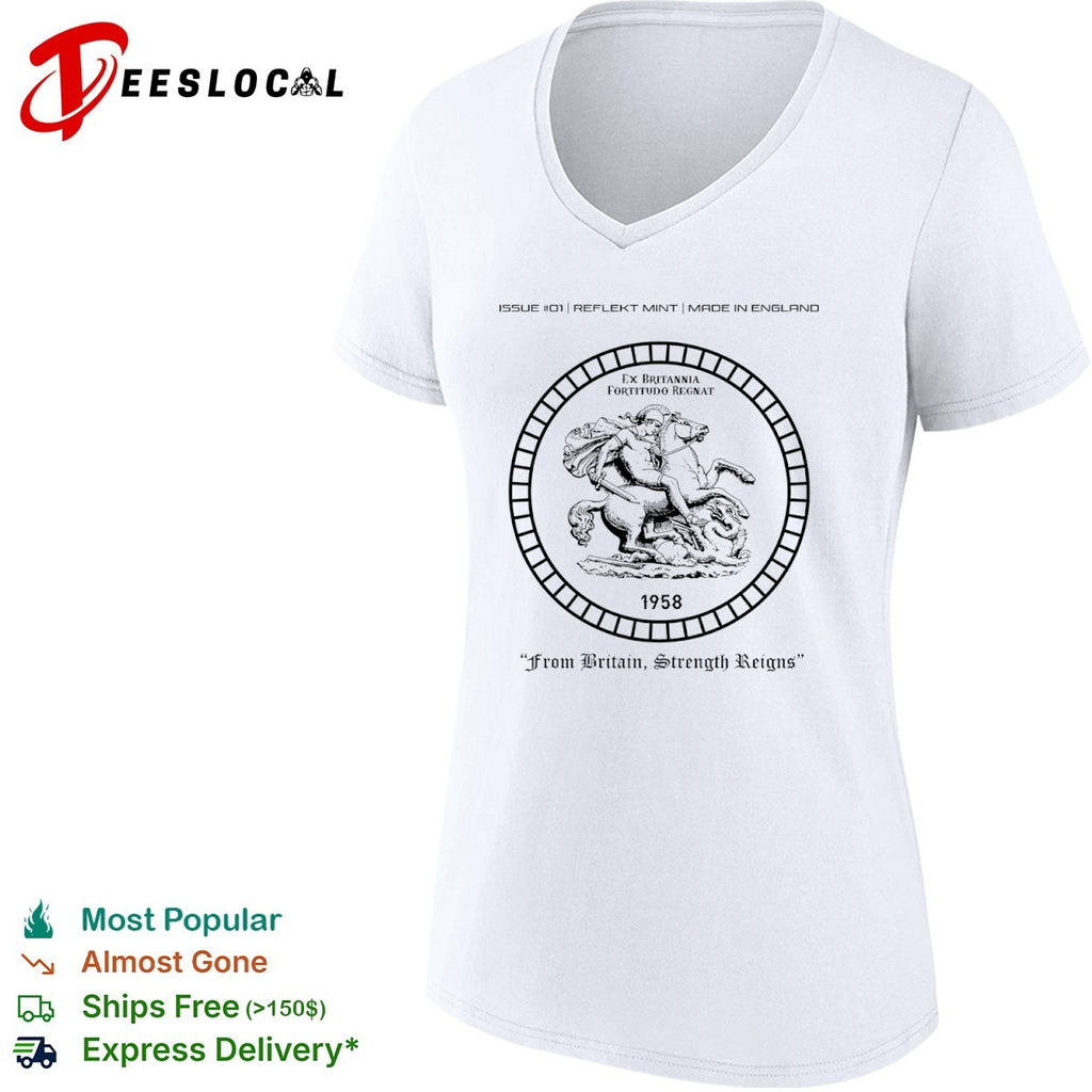 From Britain Strength Reigns sovereign 1958 knight horse graphic shirt