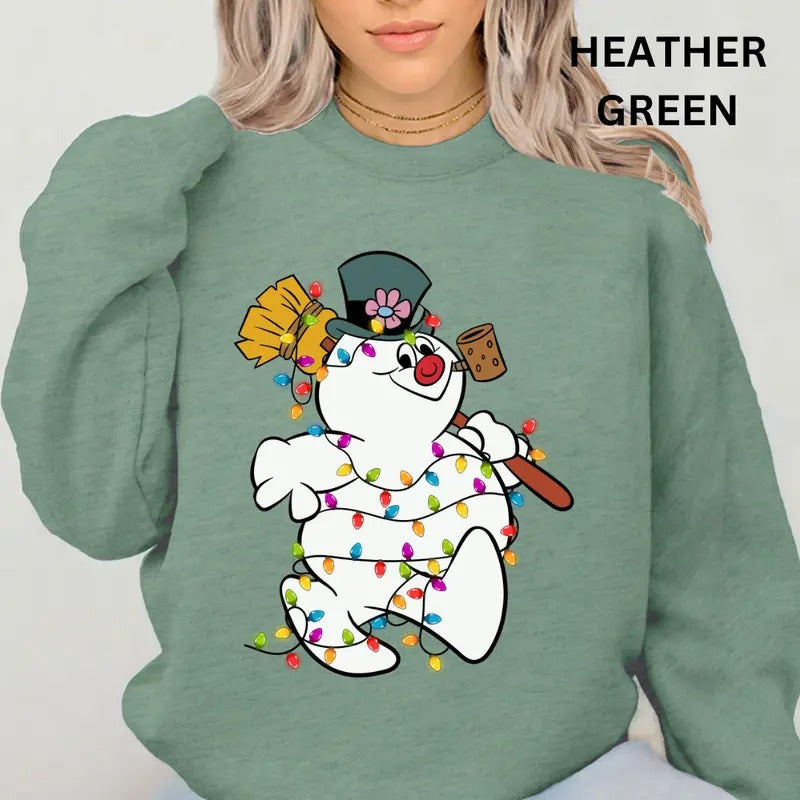 Frosty the Snowman Crewneck, Christmas Sweatshirt, Winter Season Graphic, Casual Cotton Crewneck, Polyester,...