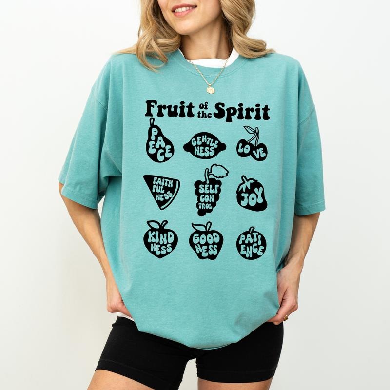 Fruits of the Spirit Scripture Shirt Comfort Colors, Christian Religious Crewneck Women Tee, Vintage Aesthetic Bible...