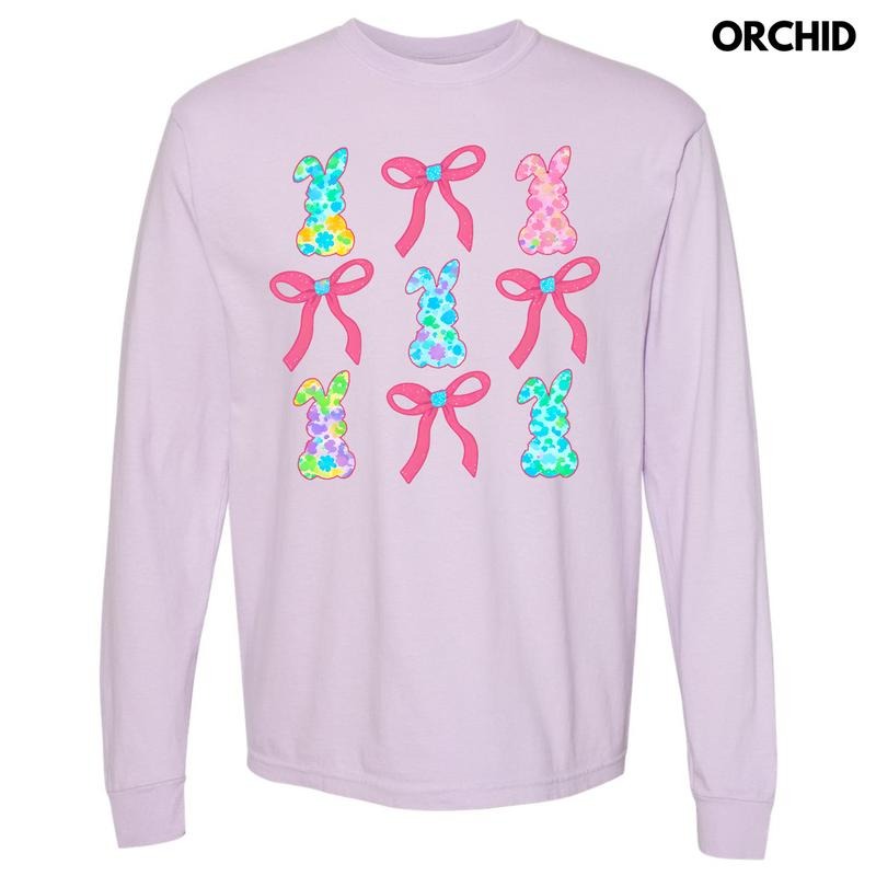 Fun Bunny Bow Collage Long Sleeve Comfort Colors T-Shirt 'NLB' Hoodie Sweatshirt | PrintMintTees.com