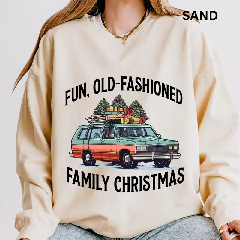Fun Old Fashioned Family Christmas Sweatshirt, Winter Graphic Sweatshirt Casual Cotton Polyester Oversized sweatshirt