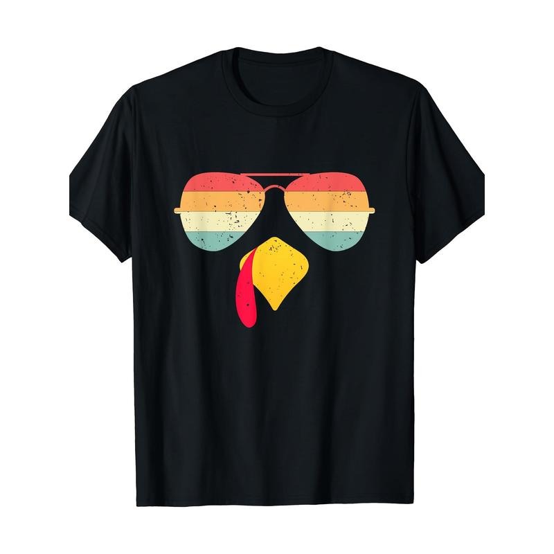 Fun Thanksgiving Humor - Cool Turkey Face Graphic T-Shirt with Sunglasses for Men and Women made in usa Hoodie Sweatshirt