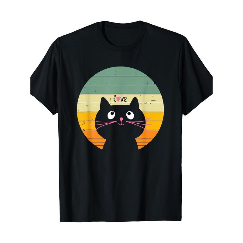 Fun and cute Retro Sunset Retro style Cat Love T-shirt -100% cotton Made in USA Hoodie Sweatshirt | PrintMintTees.com