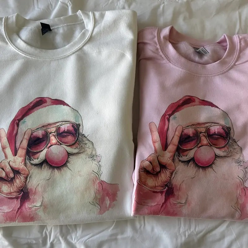 Funky Santa Christmas Sweatshirt Santa Bubble Gum Sweatshirt Comfy Sweatshirt Shirt Hoodie | PrintMintTees.com