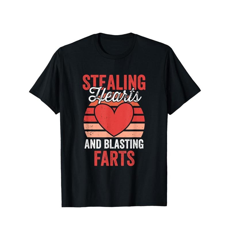 Funny 'Stealing Hearts & Blasting Farts' Valentine's Day Tee - 100% Cotton, Short Sleeve, Casual Round Neck T-Shirt for...