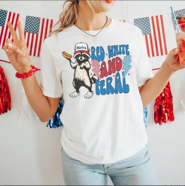 Funny 4th of July Shirt, Feral Raccoon Tee Shirt Feral Girl Hoodie Sweatshirt | PrintMintTees.com