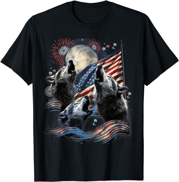 Funny 4th July Shirts 3 Wolf Moon 4th July American Flag Menswear Top Casual Cotton Basic Shirt Hoodie Sweatshirt