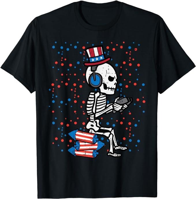 Funny 4th of July Shirts For Men, 4th Of July Skeleton Gamer Funny America T-Shirt Menswear Top Casual Cotton Hoodie...