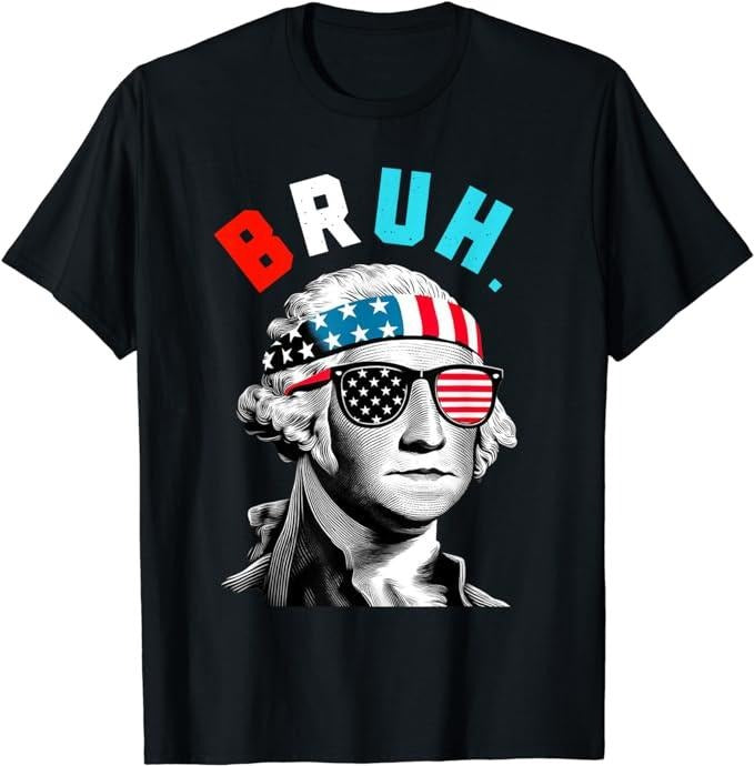 Funny 4th of July Shirts For Men, 4th of July 2024 George Washington Bruh. T-Shirt Menswear Top Casual Cotton Fashion...