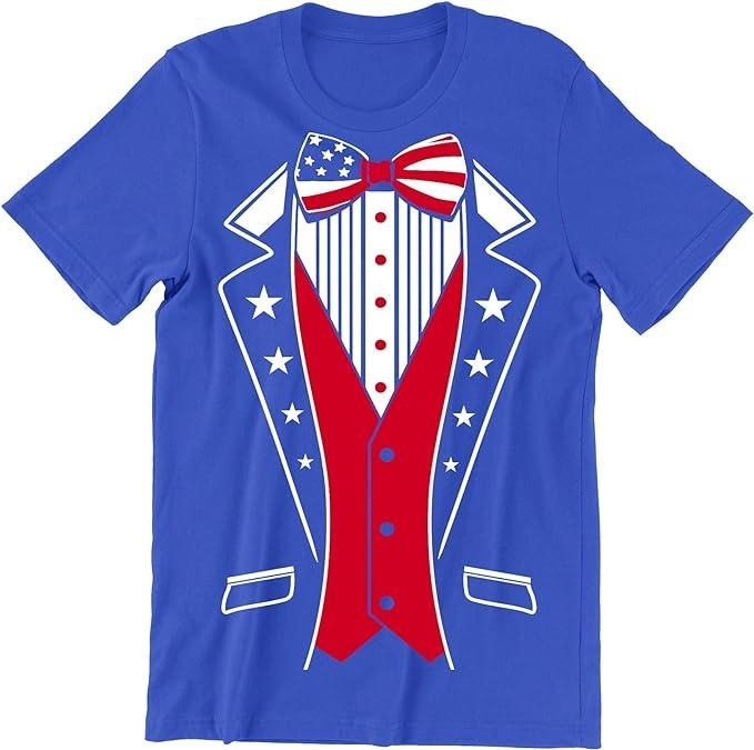 Funny 4th July Shirts 4th July USA Tuxedo Shirt Funny Patriotic Menswear Top Casual Cotton Basic Shirt Hoodie Sweatshirt
