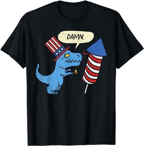Funny 4th of July Shirts For Men, Damn TRex Short Hands Firecracker Funny Firework 4th Of July T-Shirt Menswear Top...