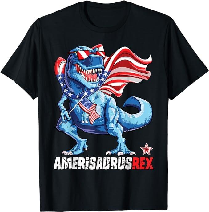 Funny 4th of July Shirts For Men, Dinosaur 4th of July Amerisaurus T Rex Funny T-Shirt Menswear Top Casual Cotton Hoodie...