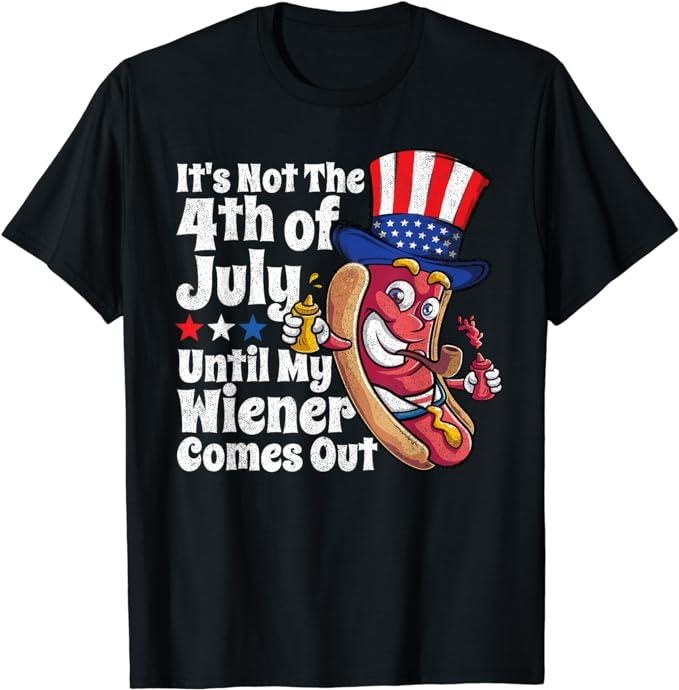 Funny 4th July Shirts Funny 4th July Hot Dog Wiener Comes Out Humor Menswear Top Casual Cotton Basic T-Shirts, Hoodie, Sweatshirt