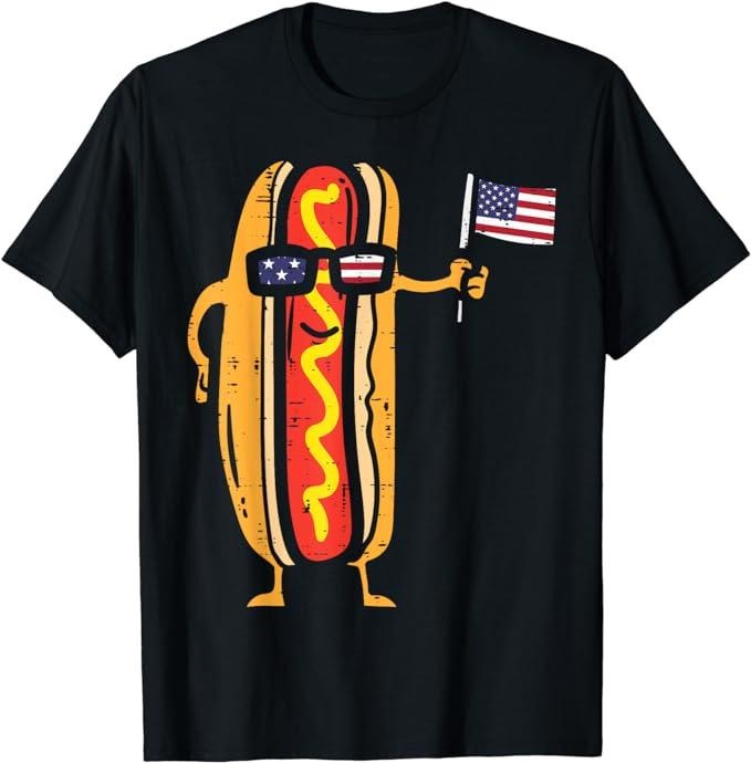 Funny 4th of July Shirts For Men, Hotdog Sunglasses American Flag T-Shirt Menswear Top Casual Cotton Hoodie Sweatshirt