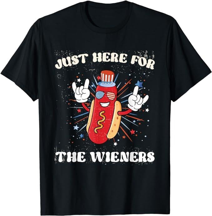 Funny 4th July Shirts I'M Just Here Wieners Funny Fourth July Hot Dog Menswear Top Casual Cotton Basic Shirt Hoodie Sweatshirt