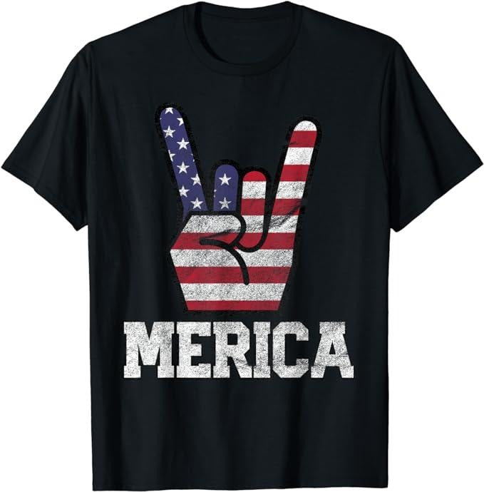 Funny 4th of July Shirts For Men, Merica Rock Sign 4th of July Vintage American Flag Retro USA T-Shirt Menswear Top...