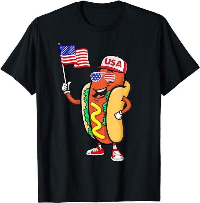 Funny 4th of July Shirts For Men, Patriotic Hot dog American Flag USA Funny 4th Of July Fourth T-Shirt Menswear Top...