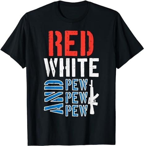 Funny 4th of July Shirts For Men, Red White And Pewpewpew Gun Funny 4th Of July Patriotic Men T-Shirt Menswear Top Casual...