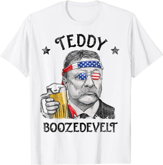Funny 4th of July Shirts For Men, Teddy Boozedevelt Theodore Roosevelt 4th Of July T-Shirt Menswear Top Casual Cotton Tee...