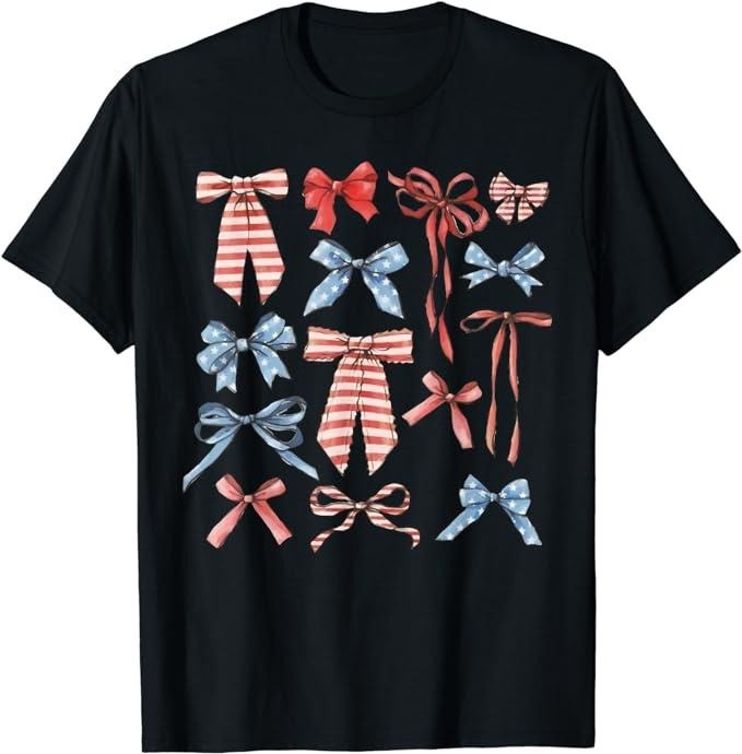 Funny 4th July Shirts Red White Blue American Coquette Bows Funny 4th July Top Casual Cotton Smooth Womenswear T-Shirts, Hoodie, Sweatshirt