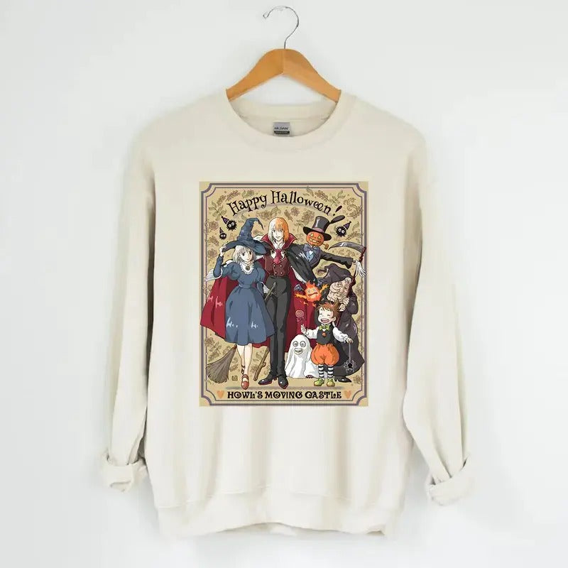 Funny Anime Halloween Sweatshirt, Howls Moving Castle, Howl and Sophie, Calcifer Shirt Hoodie | PrintMintTees.com