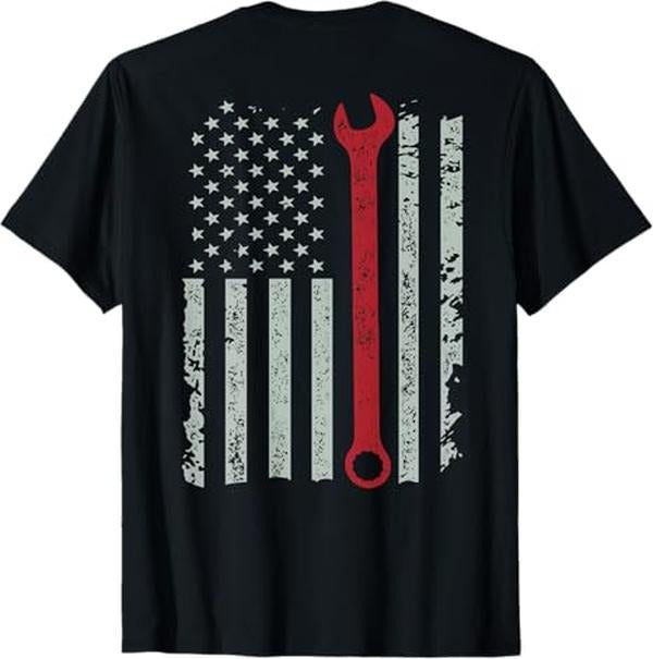 Funny Auto Mechanic American Flag Mechanic Wrench Shirt Menswear Casual Cotton Shirt Hoodie Sweatshirt