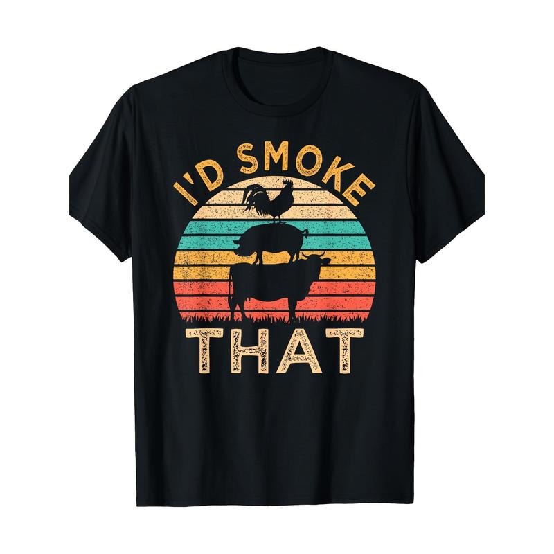 Funny BBQ I'd Smoke That Barbecue Retro Grilling T-Shirt 100%Cotton - 220g made in usa Hoodie Sweatshirt | PrintMintTees.com