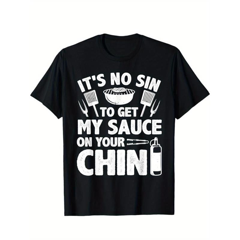 Funny BBQ Printed Men's Cotton Graphic T-shirt, Casual Short Sleeve Crew Neck T-shirt, Men's Tee For Outdoor made in...