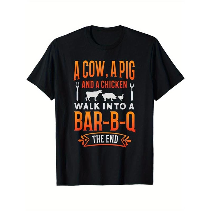 Funny BBQ Printed Men's Cotton Graphic T-shirt, Casual Short Sleeve Crew Neck T-shirt, Men's Tee For Outdoor made in...