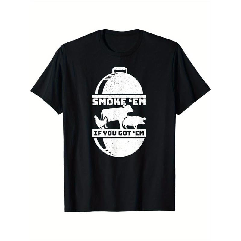 Funny BBQ Printed Men's Cotton Graphic T-shirt, Casual Short Sleeve Crew Neck T-shirt, Men's Tee For Outdoor made in...