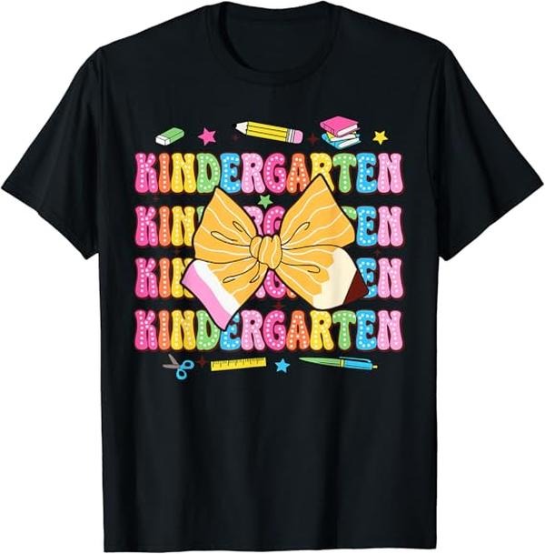 Funny Back To School Shirts, Coquette Bow Pencil Retro Kindergarten Funny Back To School T-Shirt Cotton Fashion Casual...