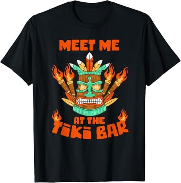 Funny Bar Shirts, Meet Me At The Tiki Bar Hawaiian Beach Luau Aloha T-Shirt Menswear Top