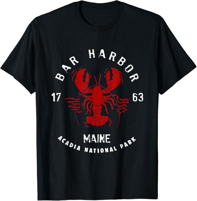 Funny Bar Shirts, Vintage Acadia National Park Bar Harbor Maine Lobster T-Shirt Menswear Top