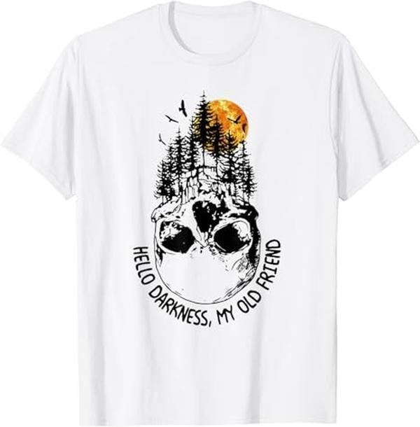 Funny Best Friend Shirts Best Friend Hello Darkness My Old Friend Skull Forest Sunset Menswear Top Casual Classic Shirt Hoodie Sweatshirt