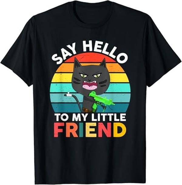 Funny Best Friend Shirts, Gift For Best Friend, Say Hello To My Little Friend Cat Funny Vintage Cat Meme T-Shirt Basic...