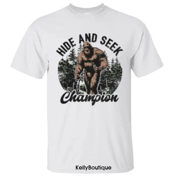 Funny Bigfoot Hide and Seek Champion Sasquatch Shirt, National Park Camping Hiking Lovers Unisex Cotton T-shirt for Men...