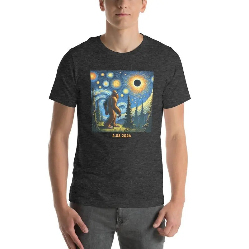 Funny Bigfoot Solar Eclipse Shirt, Sasquatch Lover Gift, Bigfoot Believer, Sun Moon Phase Tee, Camping Hiking Shirt...