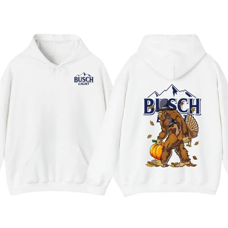 Funny Bigfoot Thanksgiving Busch Light Turkey Pumpkin turkey day T-Shirt, Turkey Hoodie Sweatshirt | PrintMintTees.com