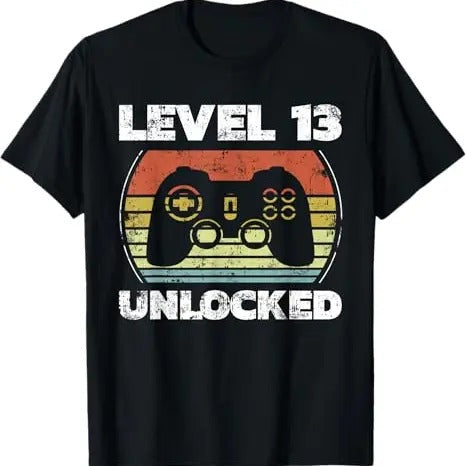 Funny Birthday Shirts, Level 13 Unlocked Funny Video Gamer 13th Birthday T-Shirt