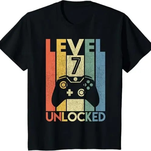 Funny Birthday Shirts, Level 7 Unlocked Funny Video Gamer 7th Birthday Gift T-Shirt