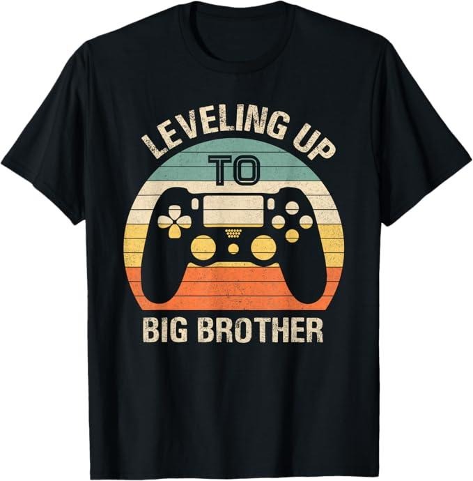 Funny Brother Shirt Brother Leveling Up Big Brother 2024 Funny Gamer Vintage Menswear Casual Cotton Shirt Hoodie Sweatshirt