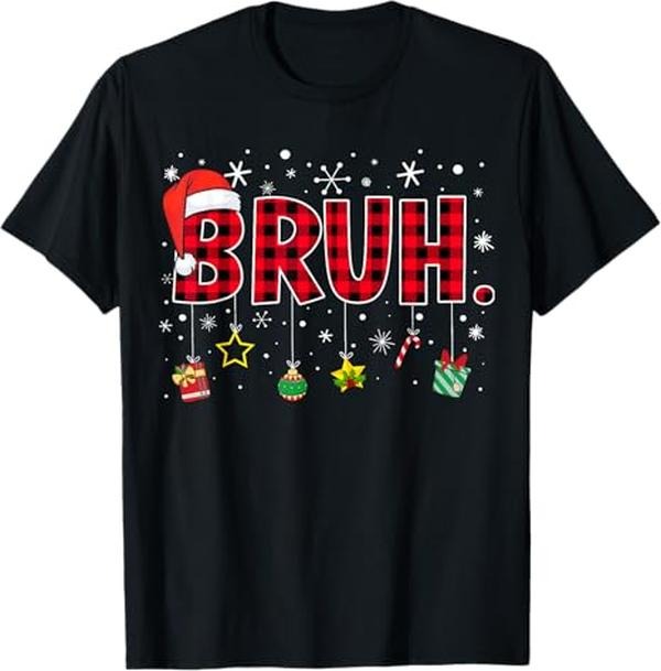 Funny Bruh Shirt, Bruh Funny Christmas Red Plaid Xmas Pajamas T-Shirt - Menswear Top Hoodie Sweatshirt | PrintMintTees.com