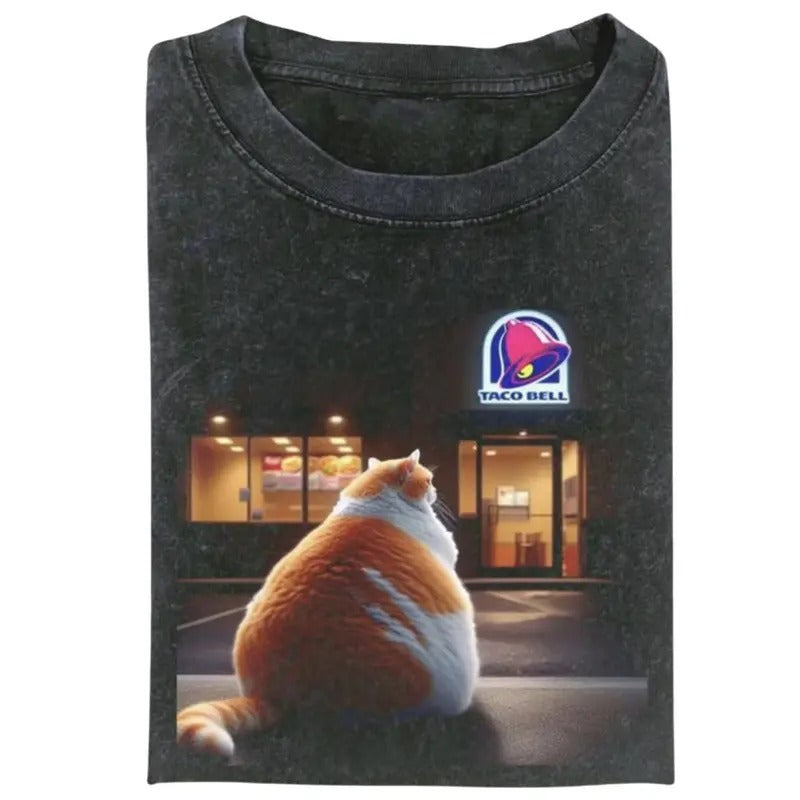 Funny Cat Fat Tacobell Vintage Graphic T-shirt, Funny Meme Tee, Cat Lover Unisex T-Shirt, Gift For Men Women Hoodie...