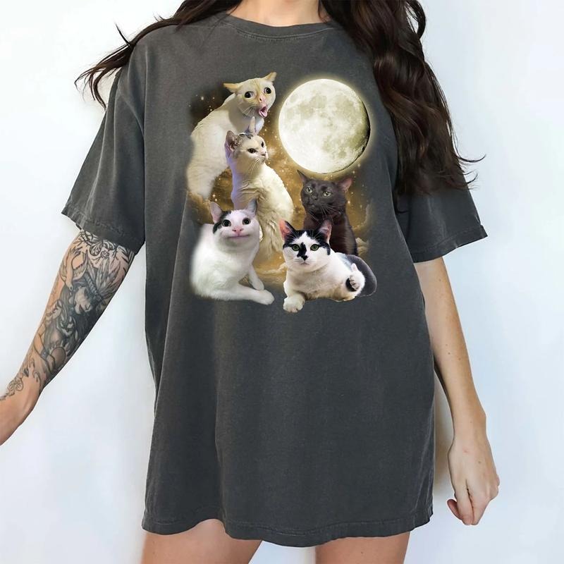Funny Cat Meme Shirt Retro Cats Moon Funny Cats Meme Vintage Y2k Galaxy Cat Shirt Humor Cats Cat Lover Shirt Cat Mom Cat Dad Casual Tops Unhinged Menswear Comfy Cotton Fabric Relaxed Fit Chic T-Shirts, Hoodie, Sweatshirt