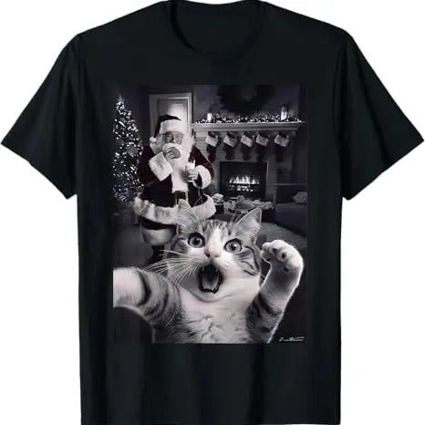 Funny Cat Shirts, Funny Cat Selfie With Santa Christmas T-Shirt - Menswear Top Hoodie, Sweatshirt | PrintMintTees.com